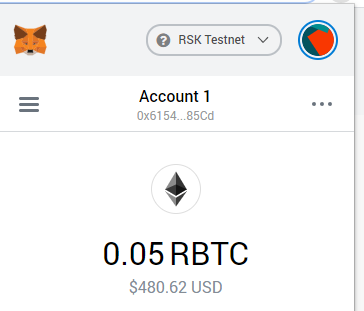 RBTCs at Metamask wallet