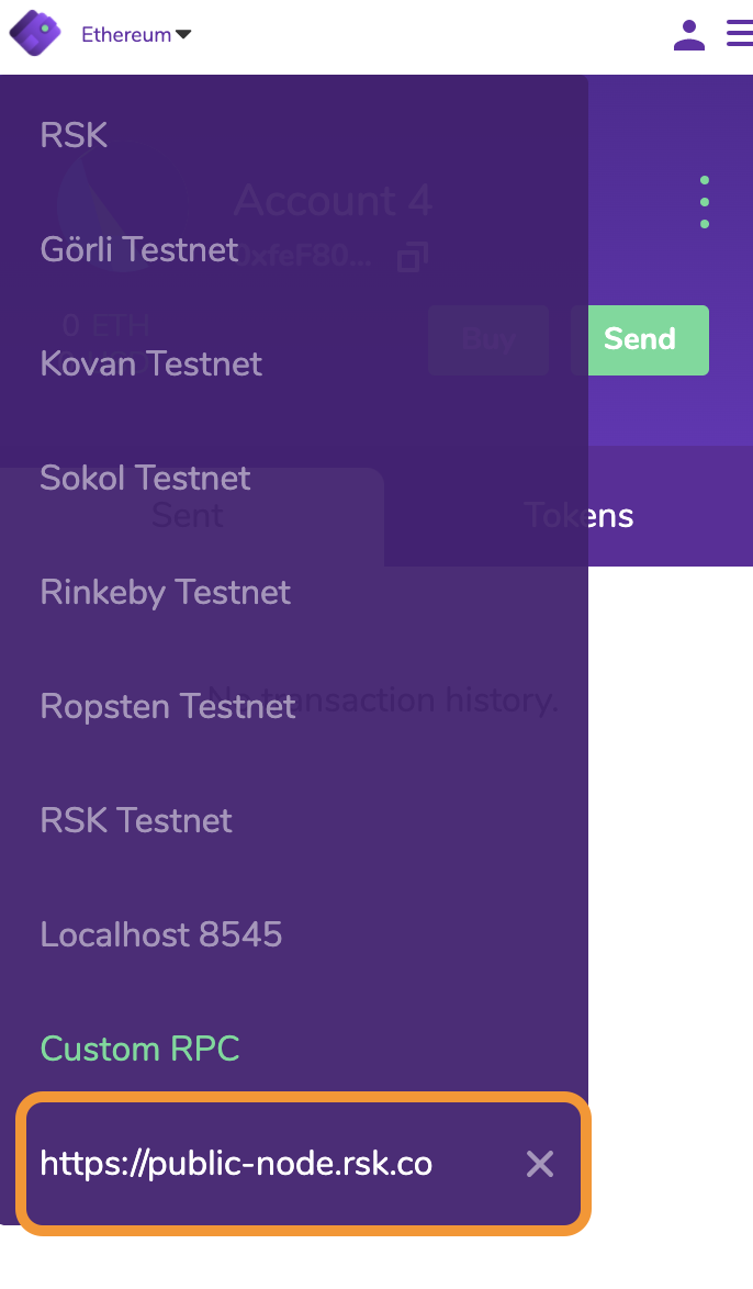 Nifty Wallet - Network Selection - Selected Custom RPC